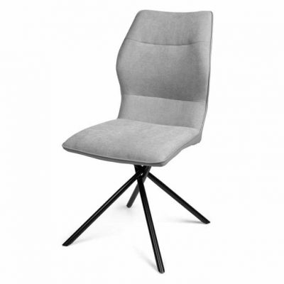 כסא ספיידר בעיצוב ייחודי בעל רגלי מתכת איכותיות ומשענת נוחה במיוחד מרופד בד אפור בקדמת המושב ובדמוי עור אפור בגב המושב.